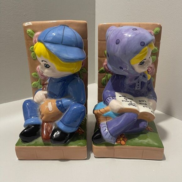 Ceramic Dutch Boy‎ and Girl Bookends Decor Kitschy Porcelain Retro - Picture 1 of 11